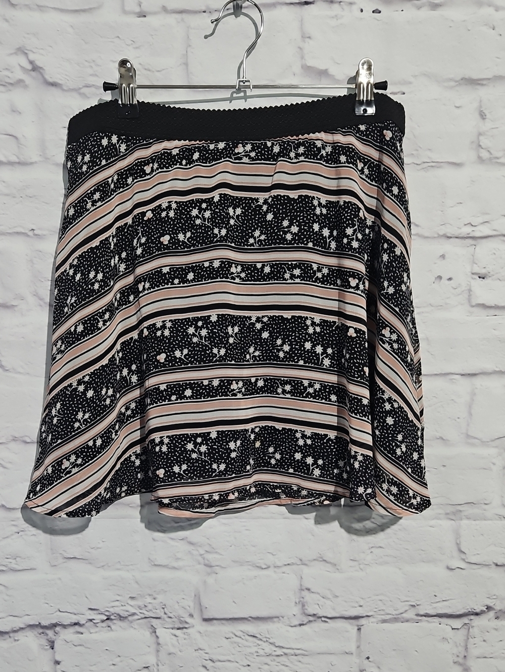 Disney Minnie Rocks The Dots Black and Blush Striped Floral Skater Skirt